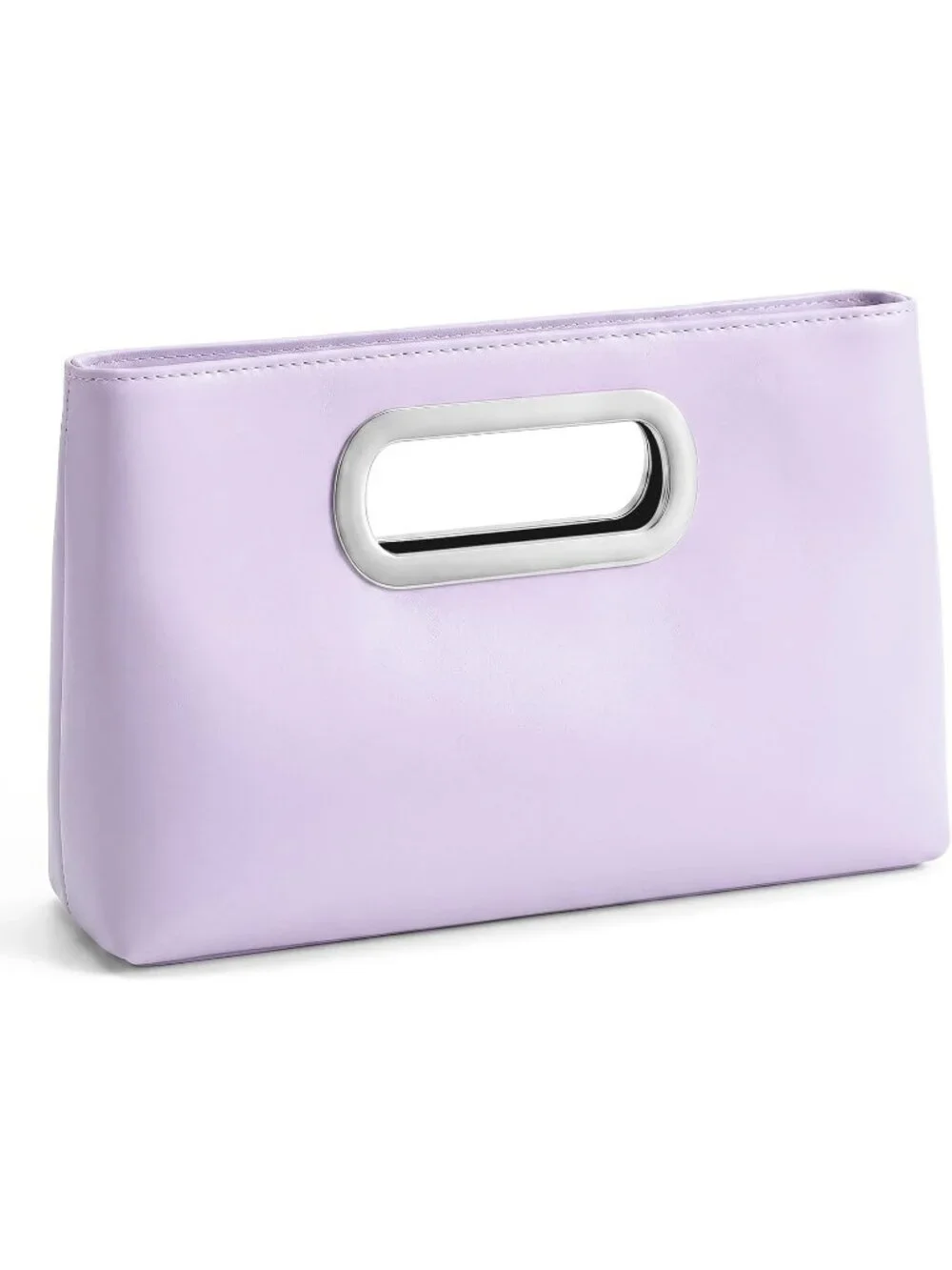 Women's Purple Clutch Handbag Modern Faux Leather with Metal Handle Evening Bag
